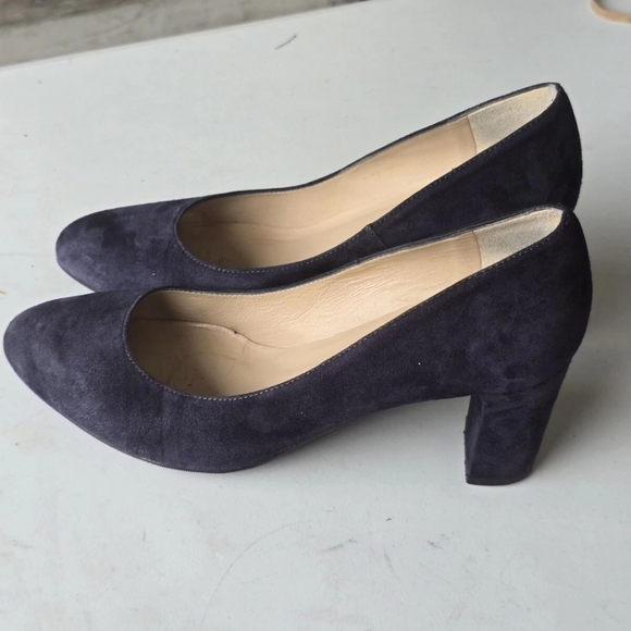 LK Bennett London Suede Pumps Sz 38 Blue Women Block Heel Comfort - Picture 6 of 11